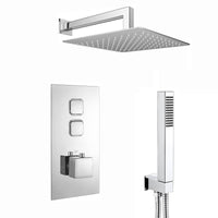 Spello Square Thermostatic Concealed Shower Set with Wall Mounted Shower & Handset Kit - Chrome