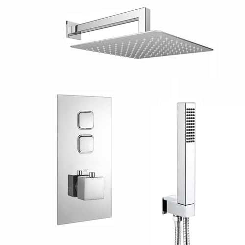 Spello Square Thermostatic Concealed Shower Set with Wall Mounted Shower & Handset Kit - Chrome