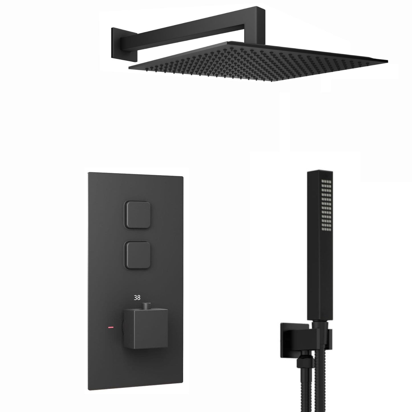 Spello Square Thermostatic Concealed Shower Set with Wall Mounted Shower & Handset Kit - Black