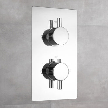 Naples Contemporary Round Concealed Thermostatic Shower Set Incl. Twin Valve, Wall Fixed 8" Shower Head, Handshower Kit - Chrome (2 Outlet)