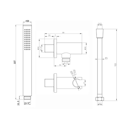 Buy Naples Contemporary Round Concealed Thermostatic Shower Set Incl. Triple Valve, Wall Fixed 8" Shower Head, Handshower Kit - Chrome (2 Outlet) online UK