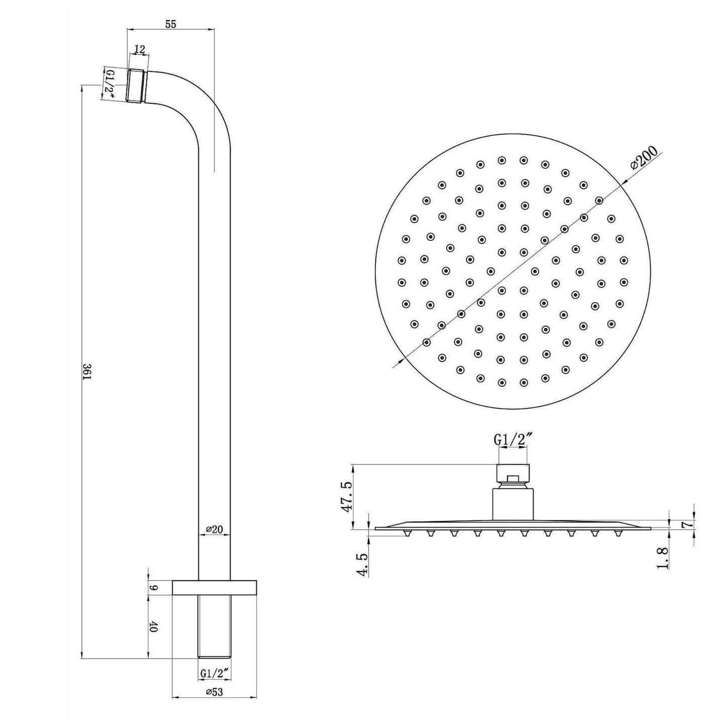 Venice Contemporary Round Concealed Thermostatic Shower Set Incl. Triple Valve, Wall Fixed 8" Shower Head, 4 Spa Body Jets - Black (2 Outlet)