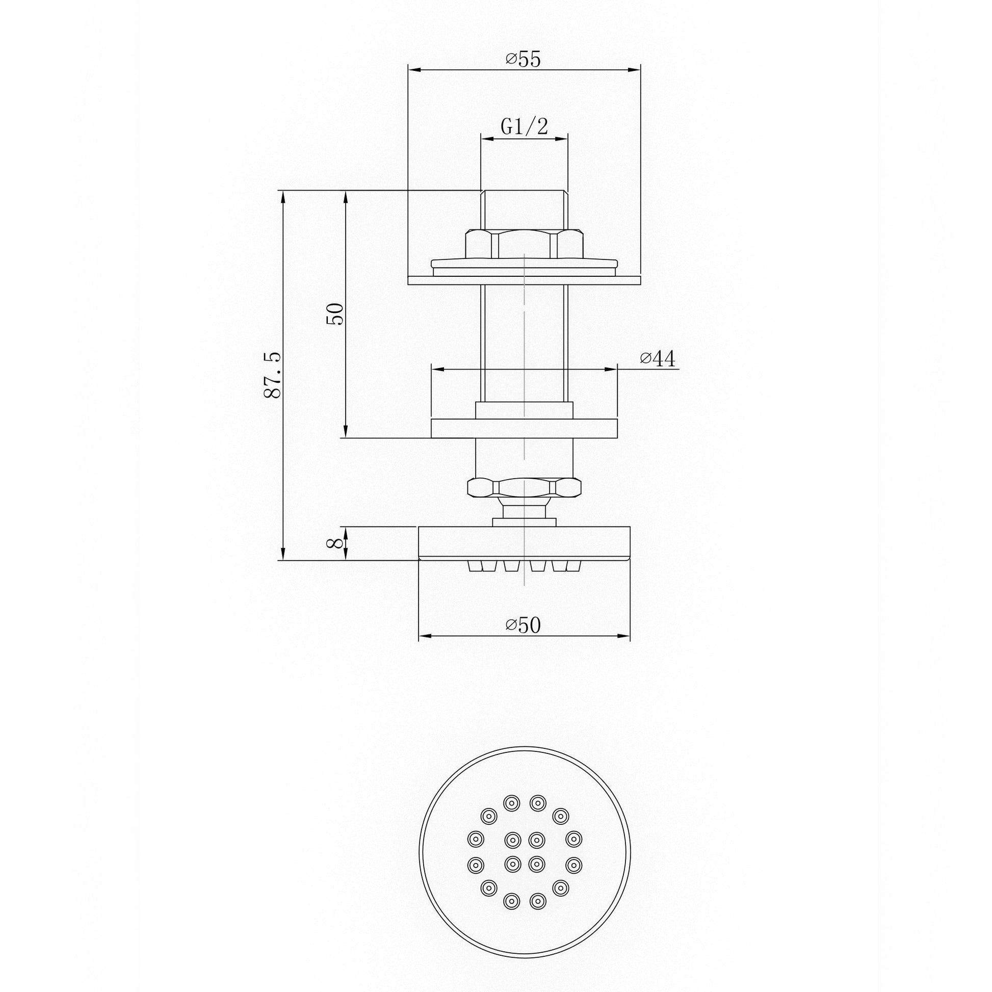 Buy Naples Contemporary Round Concealed Thermostatic Shower Set Incl. Triple Valve, Wall Fixed 8" Shower Head, 4 Spa Body Jets - Black (2 Outlet) online UK
