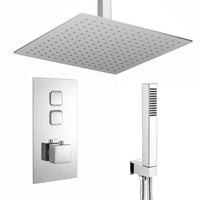Spello Square Thermostatic Concealed Shower Set with Ceiling Mounted Shower & Handset Kit - Chrome