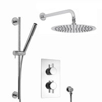 Naples Contemporary Round Concealed Thermostatic Shower Set Incl. Twin Valve, Wall Fixed 8" Shower Head, Slider Rail Kit - Chrome (2 Outlet)