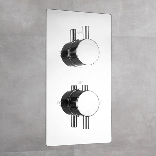 Buy Naples Contemporary Round Concealed Thermostatic Shower Set Incl. Twin Valve, Wall Fixed 8" Shower Head, Slider Rail Kit - Chrome (2 Outlet) online UK