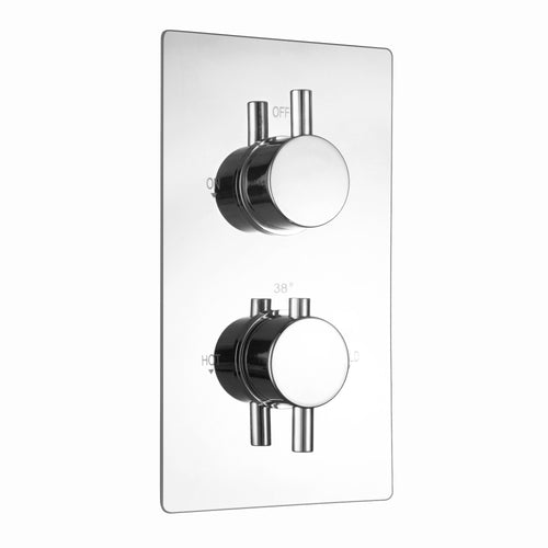Buy Naples Contemporary Round Concealed Thermostatic Shower Set Incl. Twin Valve, Wall Fixed 8" Shower Head, Slider Rail Kit - Chrome (2 Outlet) online UK