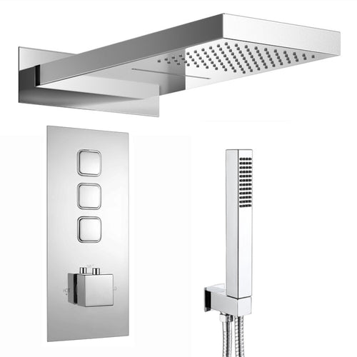 Spello Square Thermostatic Concealed Shower Set with Dual Overhead Shower, Handset Kit - Chrome