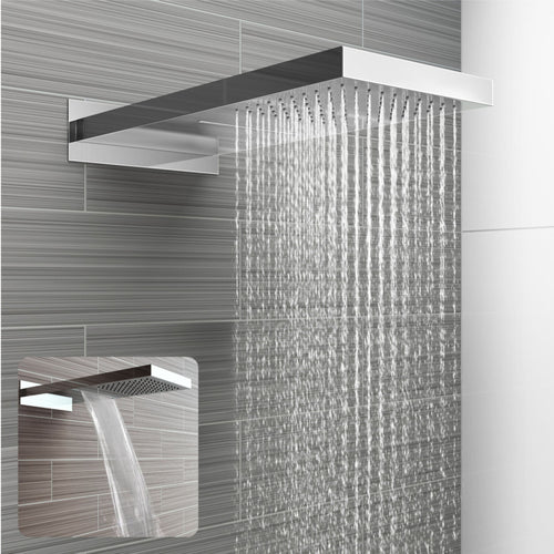 Spello Square Thermostatic Concealed Shower Set with Dual Overhead Shower, Handset Kit - Chrome