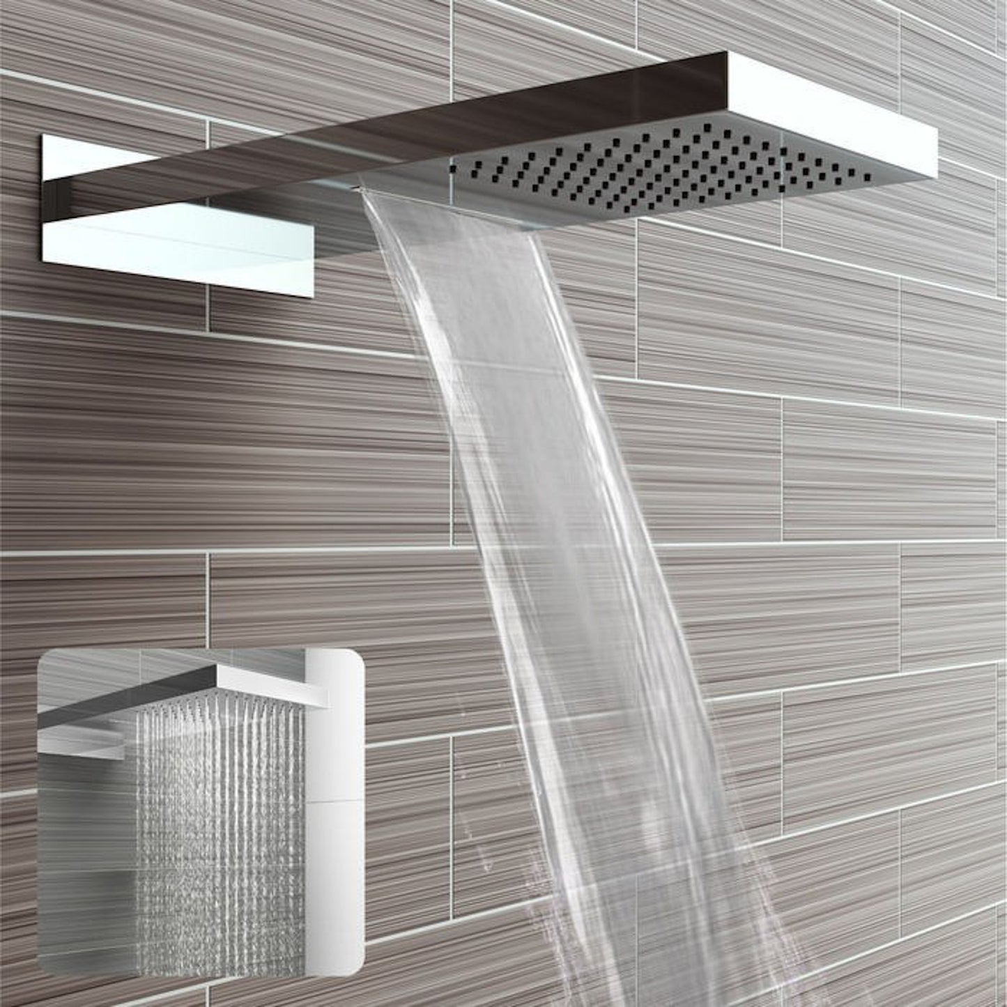 Spello Square Thermostatic Concealed Shower Set with Dual Overhead Shower, Handset Kit - Chrome