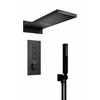 Spello Square Thermostatic Concealed Shower Set with Dual Overhead Shower, Handset Kit - Black