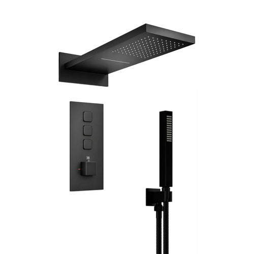 Spello Square Thermostatic Concealed Shower Set with Dual Overhead Shower, Handset Kit - Black