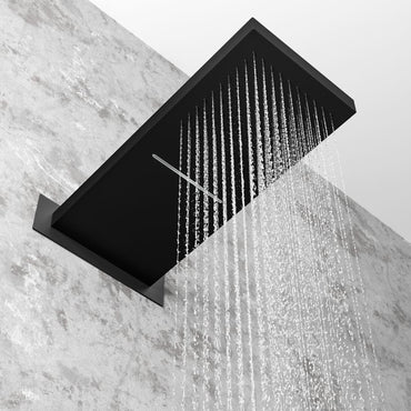 Spello Square Thermostatic Concealed Shower Set with Dual Overhead Shower, Handset Kit - Black