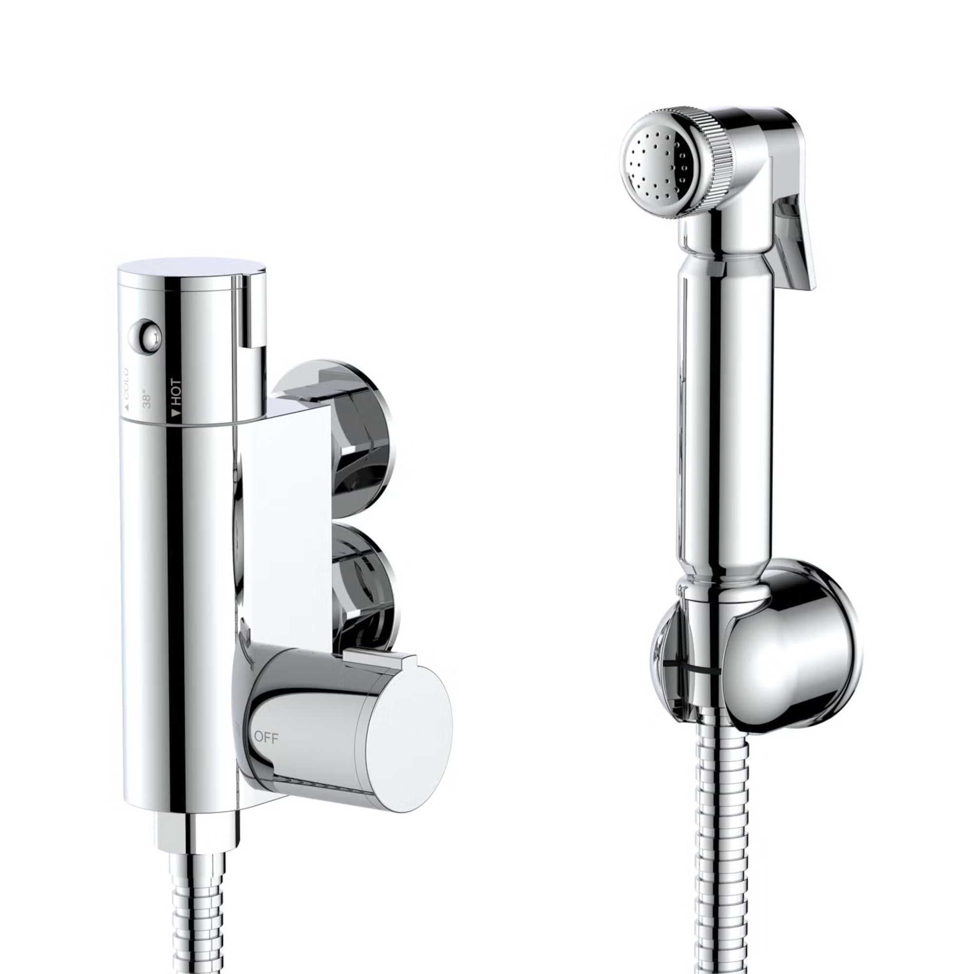 Vero round douche thermostatic bar valve with shower spray kit - chrome