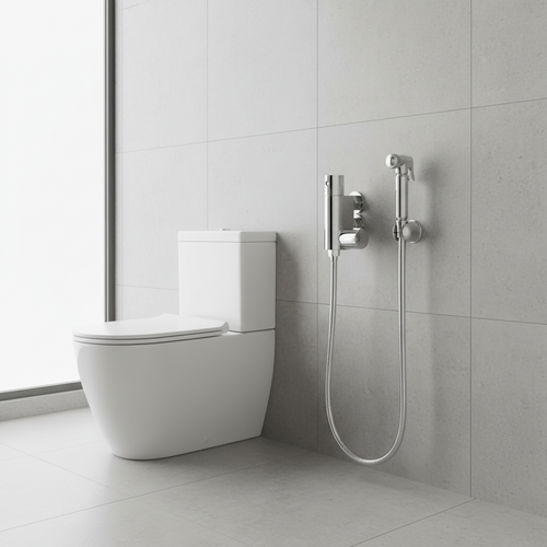 Vero round douche thermostatic bar valve with shower spray kit - chrome