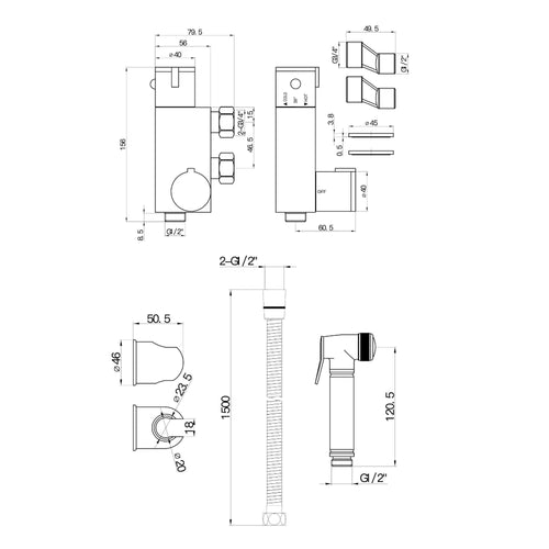 Buy Vero round douche thermostatic bar valve with shower spray kit - chrome online UK