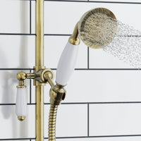 Trafalgar traditional thermostatic shower set two outlet incl. angled riser rail, rain shower head 200mm, handset - antique bronze