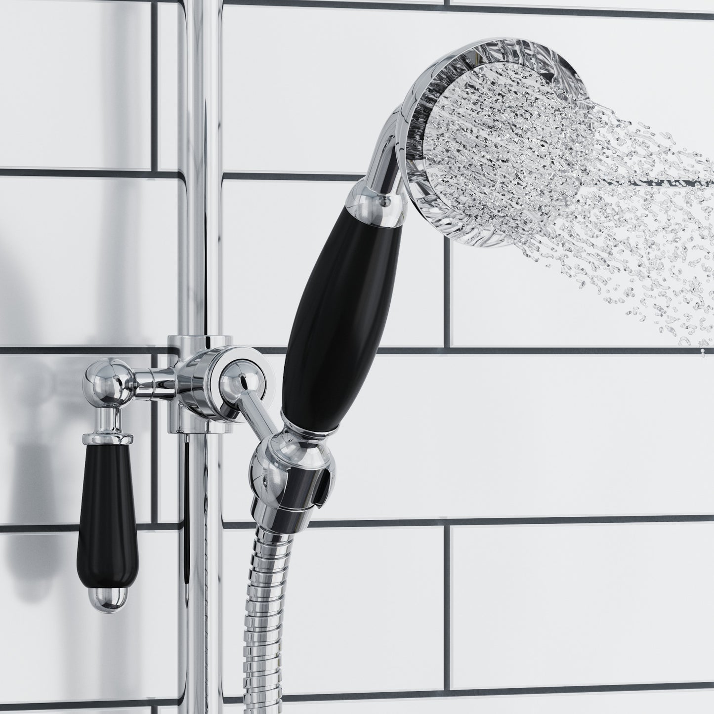 Trafalgar traditional thermostatic shower set two outlet incl. angled riser rail, rain shower head 200mm, handset - chrome