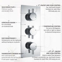 Buy Naples Contemporary Round Concealed Thermostatic Shower Set Incl. Triple Diverter Valve, Wall Fixed 8" Shower Head, Handshower Kit, 4 Body Jets - Chrome (3 Outlet) online UK