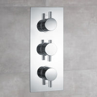 Naples Contemporary Round Concealed Thermostatic Shower Set Incl. Triple Diverter Valve, Wall Fixed 8" Shower Head, Handshower Kit, Bath Filler Waste with Overflow - Chrome (3 Outlet)