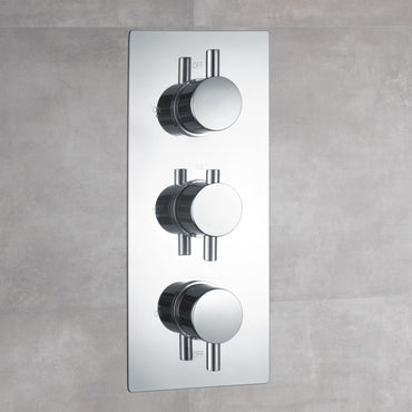 Venice Contemporary Round Concealed Thermostatic Shower Set Incl. Triple Diverter Valve, Wall Fixed 8" Shower Head, Handshower Kit, Bath Filler Waste with Overflow - Chrome (3 Outlet)