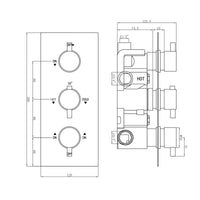 Naples Contemporary Round Concealed Thermostatic Shower Set Incl. Triple Diverter Valve, Wall Fixed 8" Shower Head, Handshower Kit, Bath Filler Waste with Overflow - Chrome (3 Outlet)