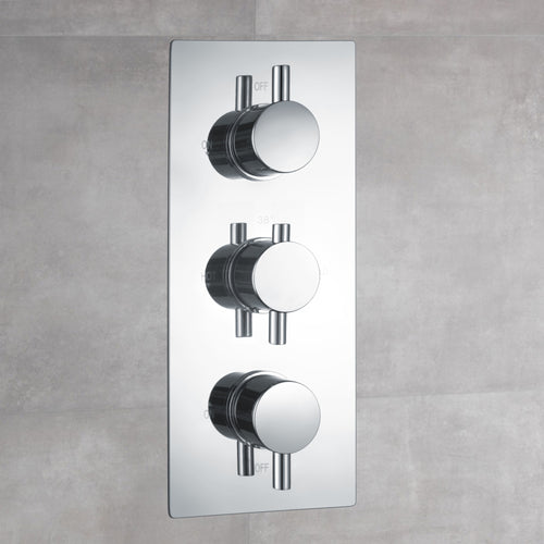 Buy Naples Contemporary Round Concealed Thermostatic Shower Set Incl. Triple Diverter Valve, Wall Fixed 8" Shower Head, Slider Rail Kit, Bath Filler Waste with Overflow - Chrome (3 Outlet) online UK