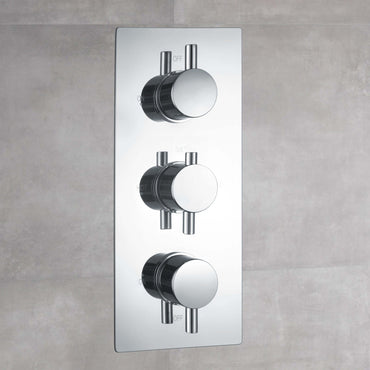 Buy Venice Contemporary Round Concealed Thermostatic Shower Set Incl. Triple Diverter Valve, Wall Fixed 8" Shower Head, Slider Rail Kit, Bath Filler Waste with Overflow - Chrome (3 Outlet) Online UK | HOUSE OF ENKI