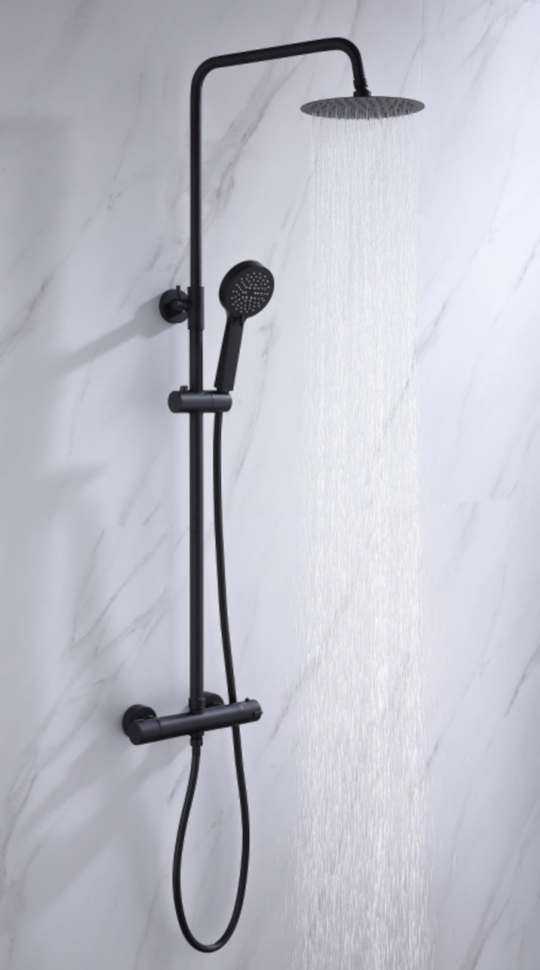 Dune round thermostatic shower set 200mm head & handheld - matt black