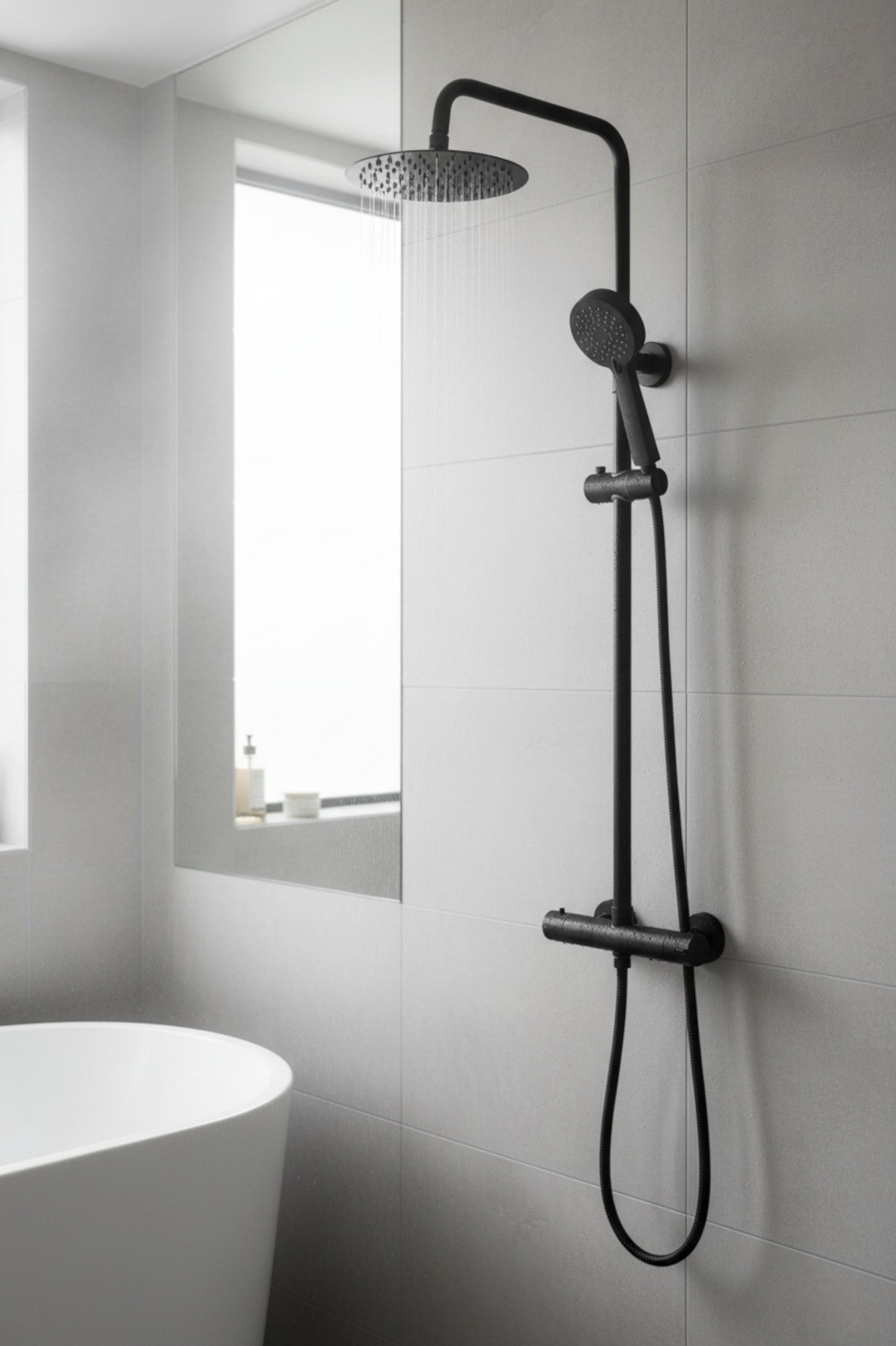 Dune round thermostatic shower set 200mm head & handheld - matt black