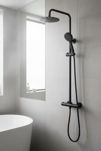 Dune round thermostatic shower set 200mm head & handheld - matt black