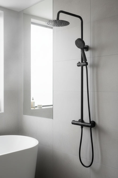 Dune round thermostatic shower set 200mm head & handheld - matt black
