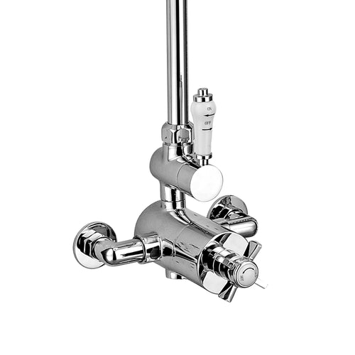 Buy Windsor traditional thermostatic shower set single outlet incl. angled riser rail, rain shower head 200mm - chrome online UK