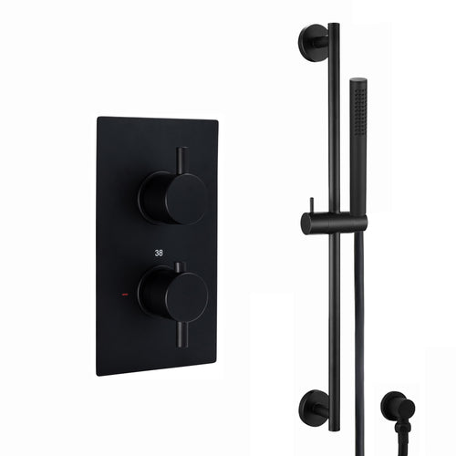 Buy Naples Contemporary Round Concealed Thermostatic Shower Set Slider Rail Kit - Matt Black (1 Outlet) online UK