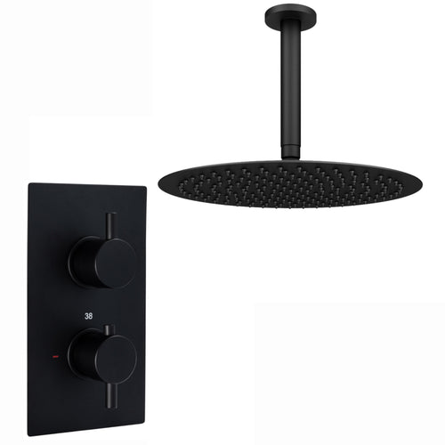 Buy Naples Contemporary Round Concealed Thermostatic Shower Set Ceiling Fixed 8" Shower Head - Matt Black (1 Outlet) online UK