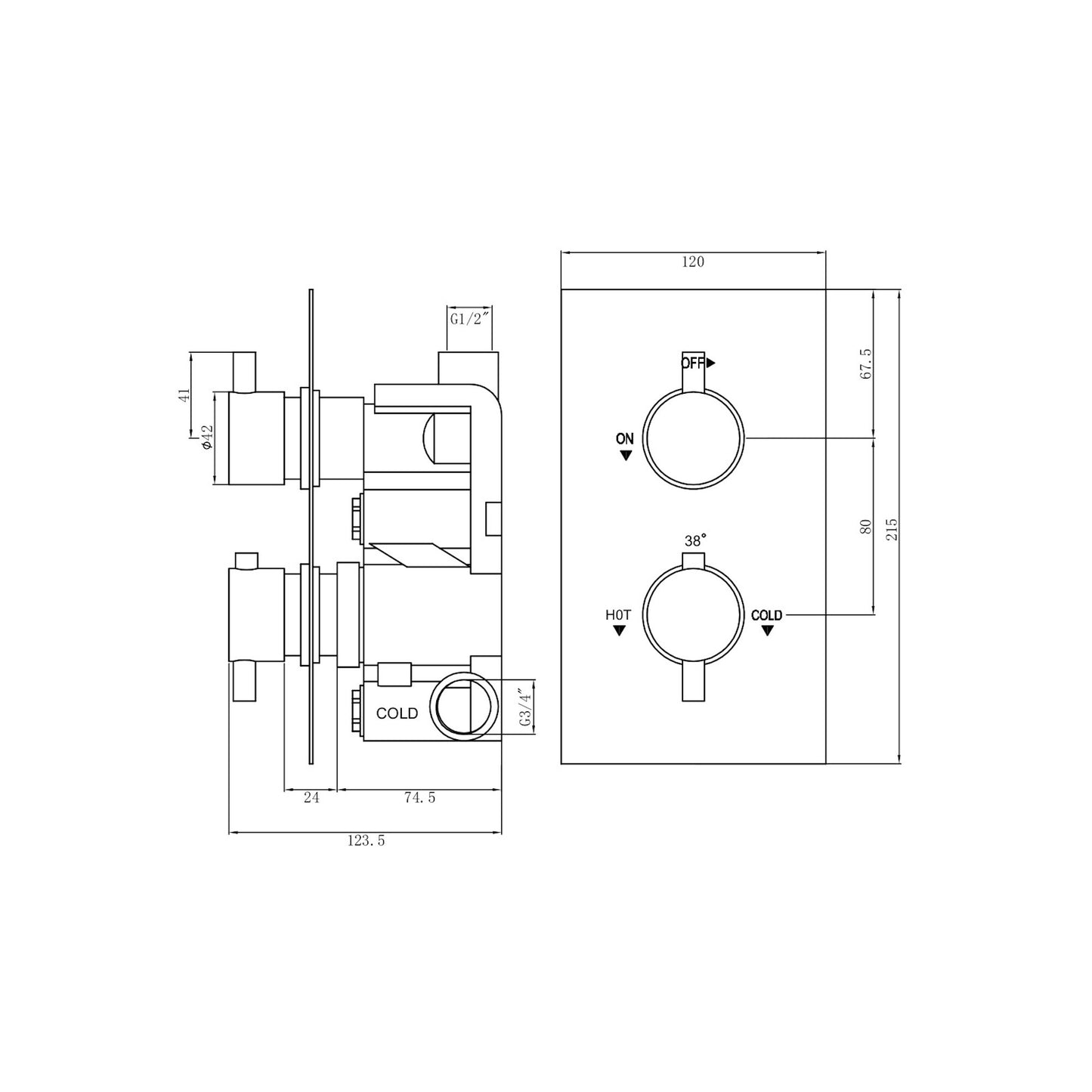 Naples Contemporary Round Concealed Thermostatic Shower Set Ceiling Fixed 8" Shower Head - Matt Black (1 Outlet)