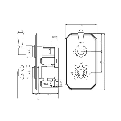 Buy Regent thermostatic concealed shower mixer valve with dual rigid riser kit, 200mm round overhead rain shower and handheld - antique brass online UK