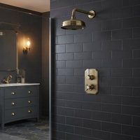 Regent Traditional Crosshead And White Lever Concealed Thermostatic Shower Set Wall Fixed 8" Shower Head - Antique Brass (1 Outlet)