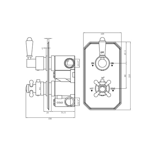 Buy Regent Traditional Crosshead And White Lever Concealed Thermostatic Shower Set Incl. Twin Valve, Wall Fixed 8" Shower Head, Handshower Kit - Gold (2 Outlet) online UK