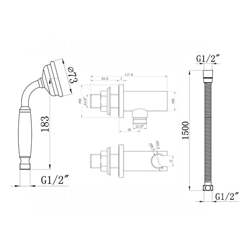Buy Regent Traditional Crosshead And White Lever Concealed Thermostatic Shower Set Incl. Twin Valve, Wall Fixed 8" Shower Head, Handshower Kit - Gold (2 Outlet) online UK
