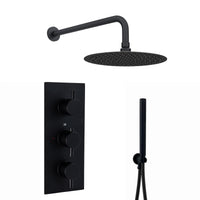 Naples Contemporary Round Concealed Thermostatic Shower Set Incl. Triple Valve, Wall Fixed 8" Shower Head, Handshower Kit - Matt Black (2 Outlet)