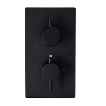 Naples Contemporary Round Concealed Thermostatic Shower Set Incl. Twin Valve, Wall Fixed 8" Shower Head, Slider Rail Kit - Matt Black (2 Outlet)
