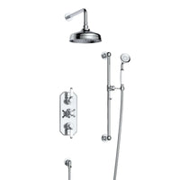 Regent traditional crosshead and white lever concealed thermostatic shower set incl. triple valve, wall fixed 8" shower head, slider rail kit - chrome (2 outlet)