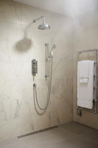 Regent traditional crosshead and white lever concealed thermostatic shower set incl. triple valve, wall fixed 8" shower head, slider rail kit - chrome (2 outlet)