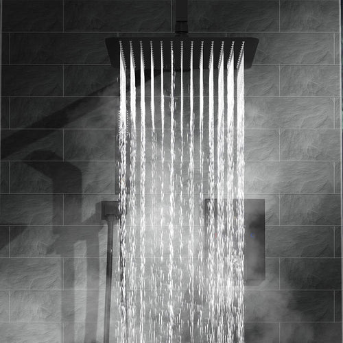 Buy Naples Square Concealed Thermostatic Shower Set Incl. Twin Valve, Wall Fixed 8" Shower Head, Handset Kit - Matt Black (2 Outlet) online UK