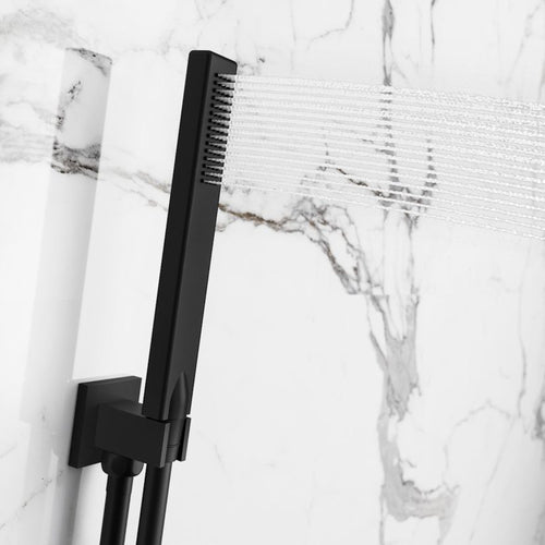 Buy Naples Square Concealed Thermostatic Shower Set Incl. Twin Valve, Wall Fixed 8" Shower Head, Handset Kit - Matt Black (2 Outlet) online UK
