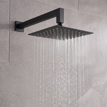 Naples Square Concealed Thermostatic Shower Set Incl. Twin Valve, Wall Fixed 8" Shower Head, Handset Kit - Matt Black (2 Outlet)