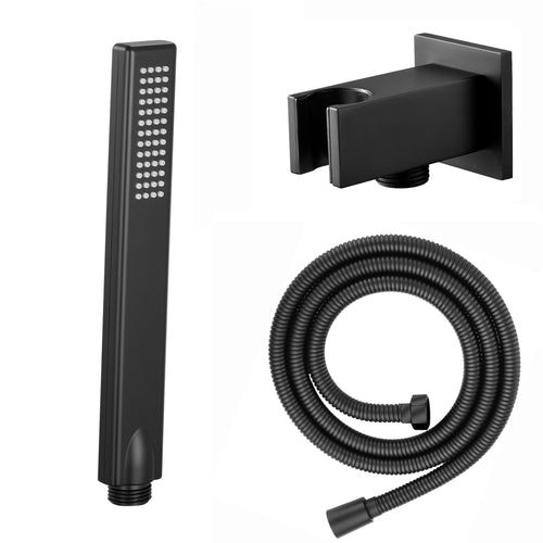 Buy Naples Square Concealed Thermostatic Shower Set Incl. Twin Valve, Wall Fixed 8" Shower Head, Handset Kit - Matt Black (2 Outlet) online UK