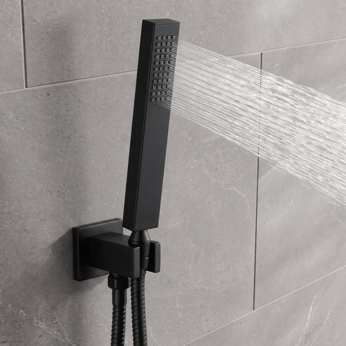 Naples Square Concealed Thermostatic Shower Set Incl. Twin Valve, Wall Fixed 8" Shower Head, Handset Kit - Matt Black (2 Outlet)