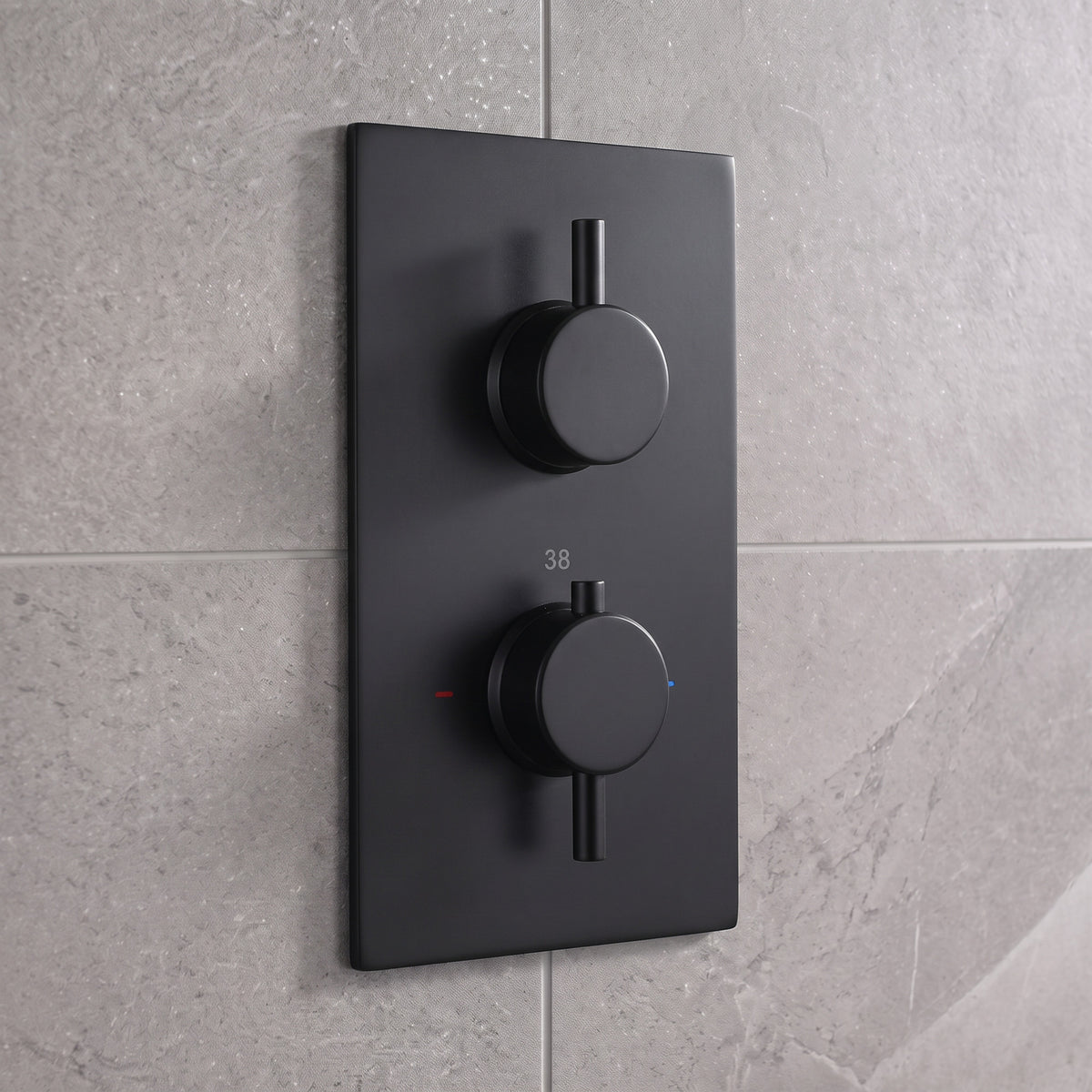 Naples Square Concealed Thermostatic Shower Set Incl. Twin Valve, Wall Fixed 8" Shower Head, Handset Kit - Matt Black (2 Outlet)